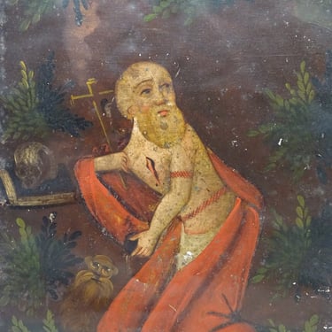1800's Saint Francis of Paola Retablo,  Antique Oil on Tin Santo de Caridad, San Francisco, Vintage Religious Art 