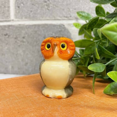 Vintage Owl Paperweight Retro 1970s Bohemian + Cut Alabaster + Hand Carved + Bird Figurine + Small Size + Statue + Home and Shelf Decor 