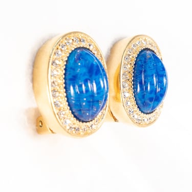 Christian Dior Faux Lapis and Rhinestone Earring
