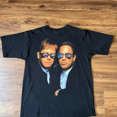 Vintage 90s Billy Joel Elton John Concert rock band black cotton tee t shirt S/M 