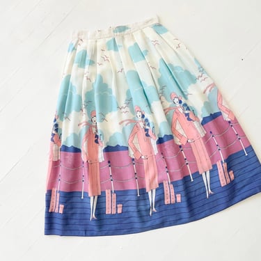 Vintage Deco Print Cotton Skirt 