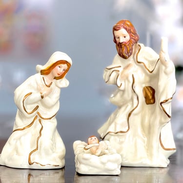 VINTAGE: Ceramic Holy Family - Mary, Joseph, Baby Jesus - Manger Figurines - Nativity Replacements - SKU 