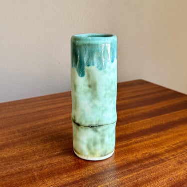 Vintage McCarty Pottery Bamboo Vase Jade Green Glaze 6 7/8” Mississippi 