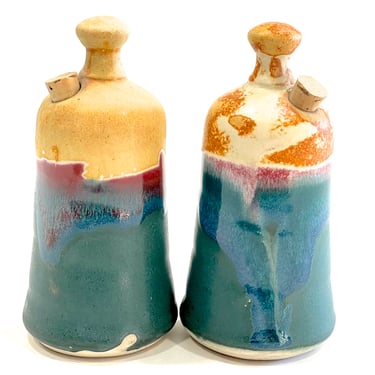 VINTAGE: Signed Studio Art Pottery Salt and Pepper Shaker - by Rob Grimes - "Praise God Rob" - SKU 