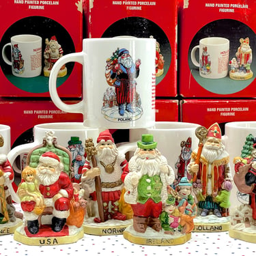 VINTAGE: 1991 - 6pcs - Santa's of the Nations Mug and Porcelain Figurine - Christmas Decor - Collectable - Holiday Mug 