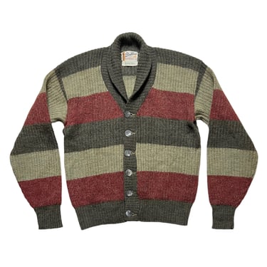 Vintage 1950s BRENTWOOD "Scotch Mist" Alpaca Wool Shawl Collar Cardigan ~ S to M ~ Striped Sweater ~ 