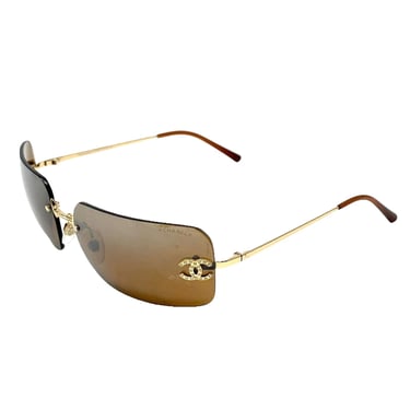 Chanel Brown Logo Rhinestone Sunglasses