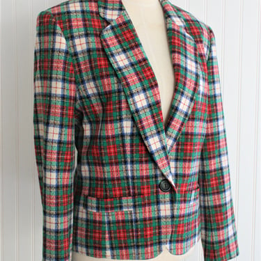 Pendleton - 1970s Blazer - Wool Plaid - Christmas Plaid - Preppy Plaid - Jacket - Marked size 10 