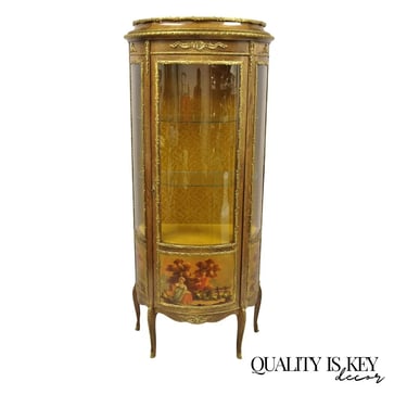 Vintage French Louis XV Style Half Round Demilune Lighted Curio Display Cabinet