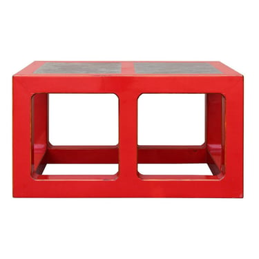 Red Lacquer Stone Top Contemporary Coffee Table s049E 