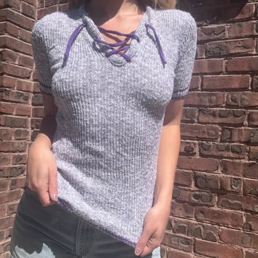 Vintage 1960s Lace Neck Knit Tunic T Shirt Top Small Medium by TimeBa