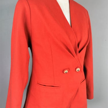 1980-90's, Orange,  Wool Blazer - Estimated size M 