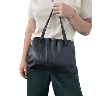 Vintage 1960s Womens Retro Black Soft Leather Shoulder Bag Mid Mod Purse 