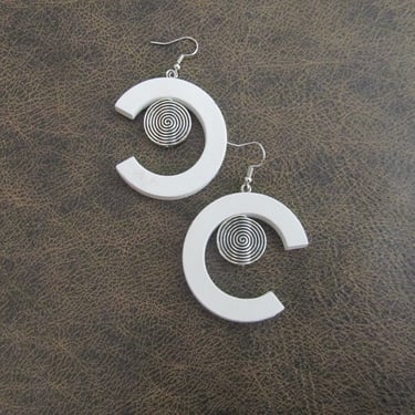 White wooden mid century modern statement earrings 2 