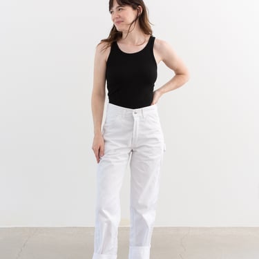 Vintage 27 28 29 Waist White Cotton Utility Painter Pants | Unisex Made in USA Stonecutter High Rise Trousers | Bright | CP1 