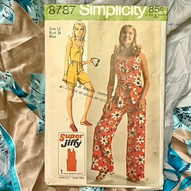 Vintage Jumpsuit Romper Sewing Pattern, Shorts, Wide Leg Pants, UNCUT, Simplicity 