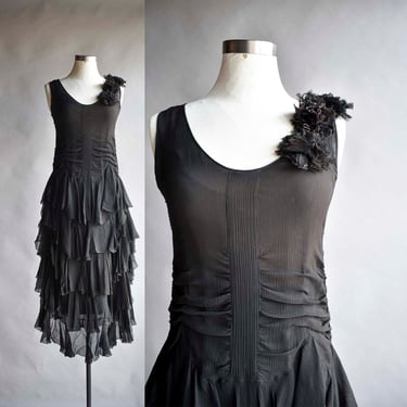 Antique Black Formal Dress / 1920s Black Gown / 1930s Black Dress / 1930s Black Gown with Ruffles / Formal Antique Vintage / True Vintage 