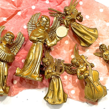 VINTAGE: 6pcs -  Gold Plastic Angels - Angel Figurines - Craft Angels - Retro Ornaments - SKU 00013059 
