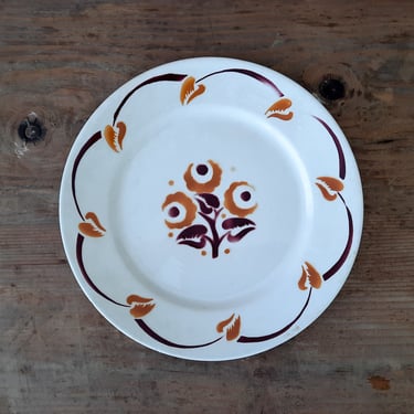 Large Ironstone Flat Plate BADONVILLER Avril, Ironstone Plate Art Deco Orange and Red French Vintage Serving Plate 