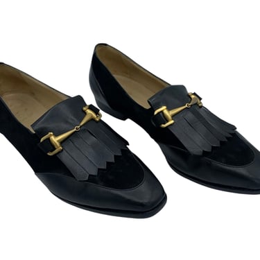 Gucci Black Leather & Suede Marmont Fringe Loafers