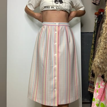 Vintage Pastel Striped Midi Skirt 