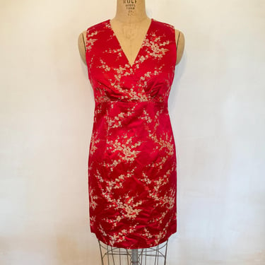 Sleeveless Red Floral Satin Mini-Dress - 1990s 