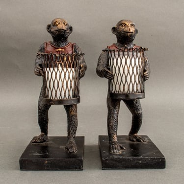 Maitland Smith Attributed Monkey Candleholder Bookends