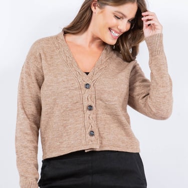 Cable Placket Cropped Cardigan