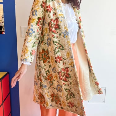 60’s Pastel Chenille Tufted Floral Swing Coat