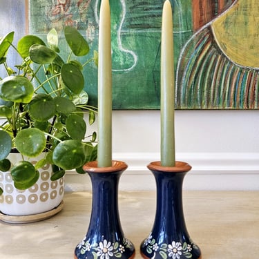 Swedish Redware Pottery Candlestick Holders | Nittsjo Sweden Candle Holder Set 