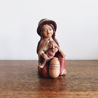 Vintage Peruvian Clay Mother and Child Figurine 