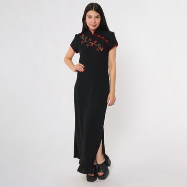princess polly baby blue dress Vintage Dress 80s 90s Black Asian Inspired Floral Print Embroidered Knots  Size S
