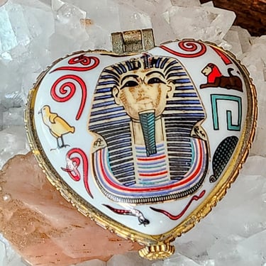 Egypt Ring Box w/ Pharaoh~Heart-shaped China Box~Gifts for Her 