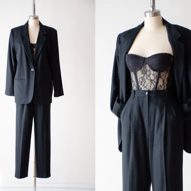 black wool suit | 90s vintage dark academia high waisted pants and blazer jacket 