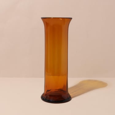 Vintage Amber Glass Cylindrical Vase, Retro Glass Vase, Stem Vase 