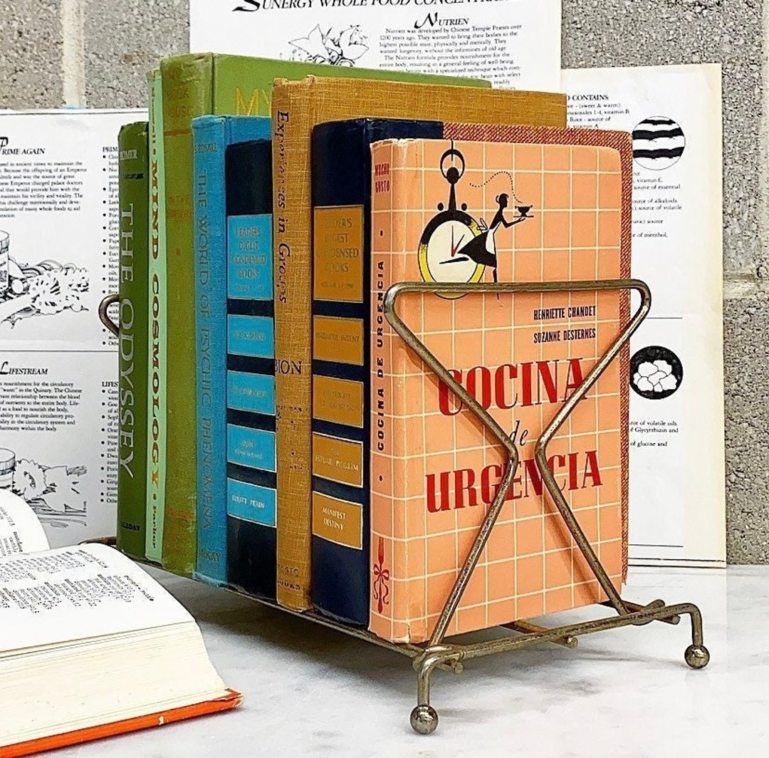Vintage Book Rack Retro 1960s Mid Century Modern + Gold Metal ...