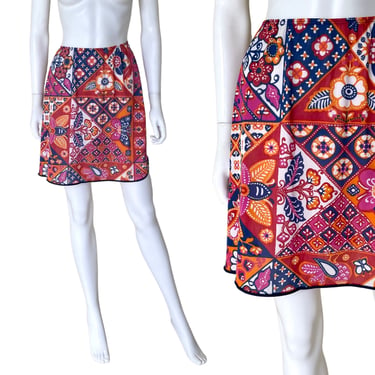 1960s Psychedelic Print Half Slip - 60s Psychedelic Skirt - Vintage Nylon Slip - Mod 60s Skirt - 60s Floral Skirt - 60s Slip | Size Medium 