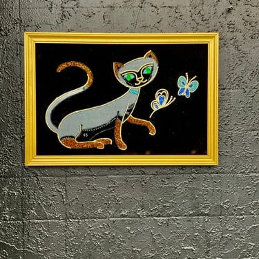 Velvet Beaded Cat Wall Art