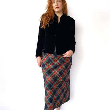 1980s Wool Plaid Midi Skirt, sz. M