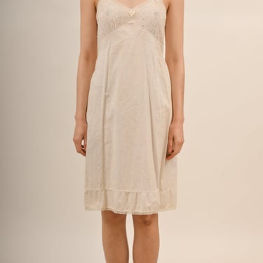 1950s White Cotton Eyelet Slip Dress