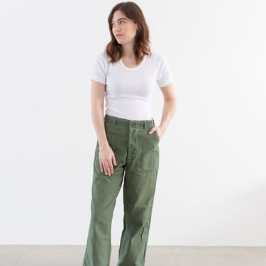 Vintage 27 Waist Olive Green Army Pants | Unisex Utility Fatigues Military Trouser | Button Fly | F486 