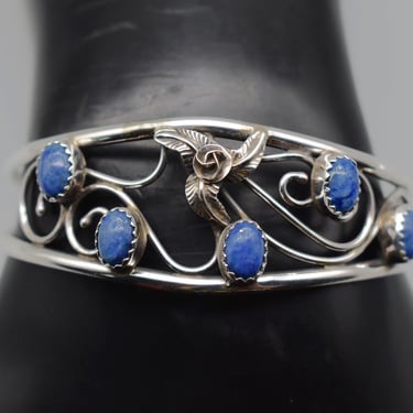 Vintage 925 silver lapis lazuli Jerry Cowboy cuff, Navajo sterling C oval blue stones graduated bracelet 