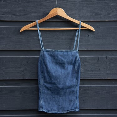 90s Ann Taylor Denim Crop Top, Cropped Jean Top, Zip Up Criss Cross Back Denim Tank Top, Denim Bustier 