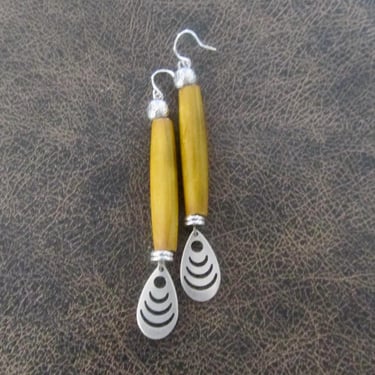 Long hair pipe bone and silver earrings 22 