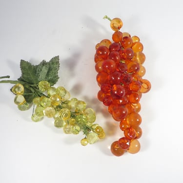 Vintage Orange Red and Gold Amber Acrylic Lucite Grape Clusters 