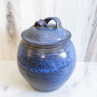 Hand Spun Ceramic Storage Jar, Vintage Kitchen Decor 