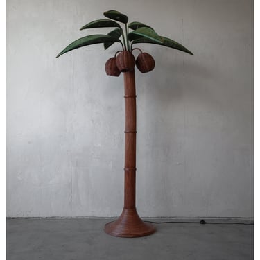 Vintage Wicker Rattan Palm Tree Floor Lamp 