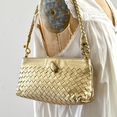 Bottega Veneta Intrecciato Leather Pochette Bag Gold