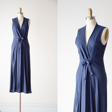 navy maxi dress | 90s vintage dark blue minimalist long flowy wrap dress 