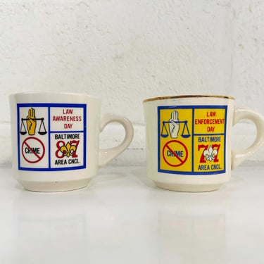 Vintage Baltimore Mugs Set of 2 Ceramic Tea Coffee Retro 87 77 Law Enforcement Day Police Gift Cop Present Kitchen 1970s 70s Camp Style Mug 